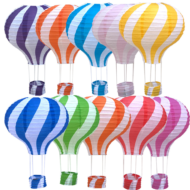 Foldable stripe for birthday wedding party decoration with basket paper hot air balloon lanterns