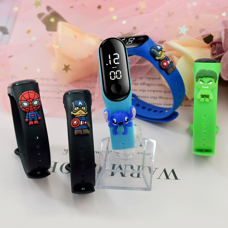 Hot sell super hero bracelet watch LED cartoon figures children digital watch students fashion swimming waterproof watch