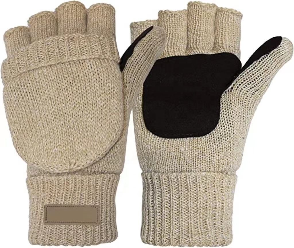 Winter Knitted Convertible Fingerless Gloves Wool Mittens Warm Mitten Glove