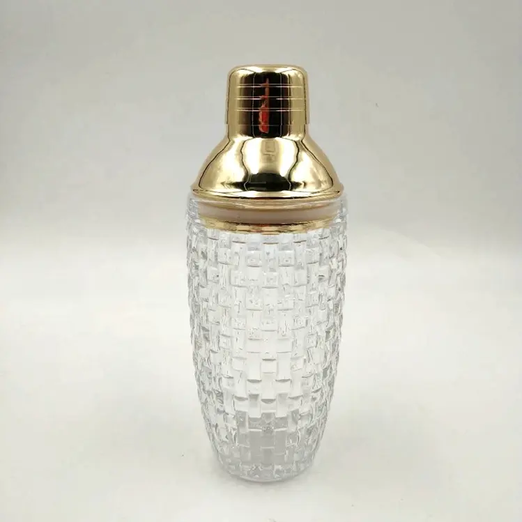 13oz hand made lead free shaker glass with SS304 gold lid for barware bars clube tools
