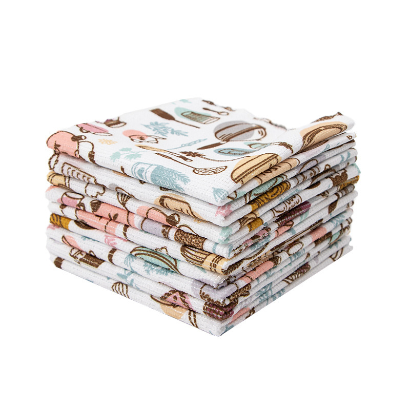 kitchen dishwashing cloth single-sided cartoon printed lazy man thickened multifunctional water absorption stain removal cloth