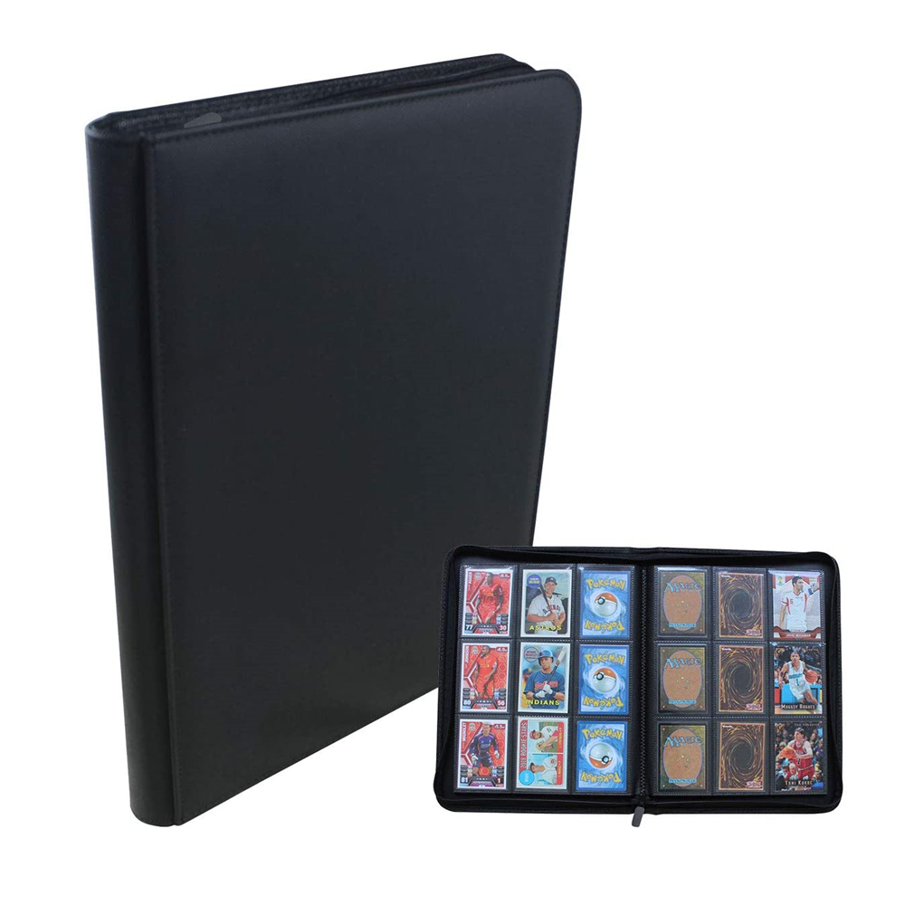 360 Pockets Zippered Playing PU Leather Binder Folder Card Album with 20 Sheet Sleeves