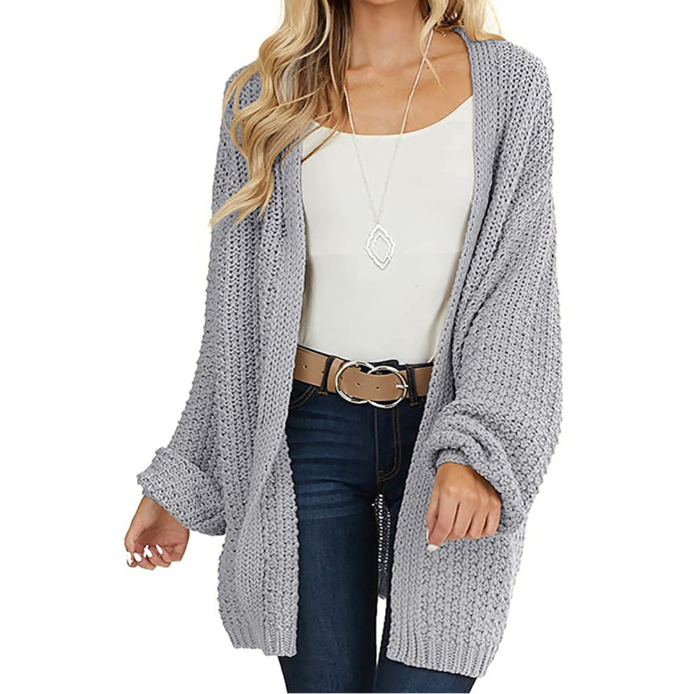 Wholesale Spring Fall 2022 Casual Baggy Women Cardigan Sweater Pocket Long Front Cardigan