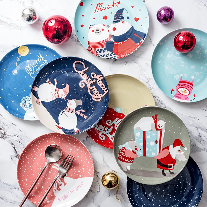 Creative Christmas Bone China Dinner Dish Plate Breakfast Kitchen Plates Cake Plate Snack Food Decorative Tableware Gift