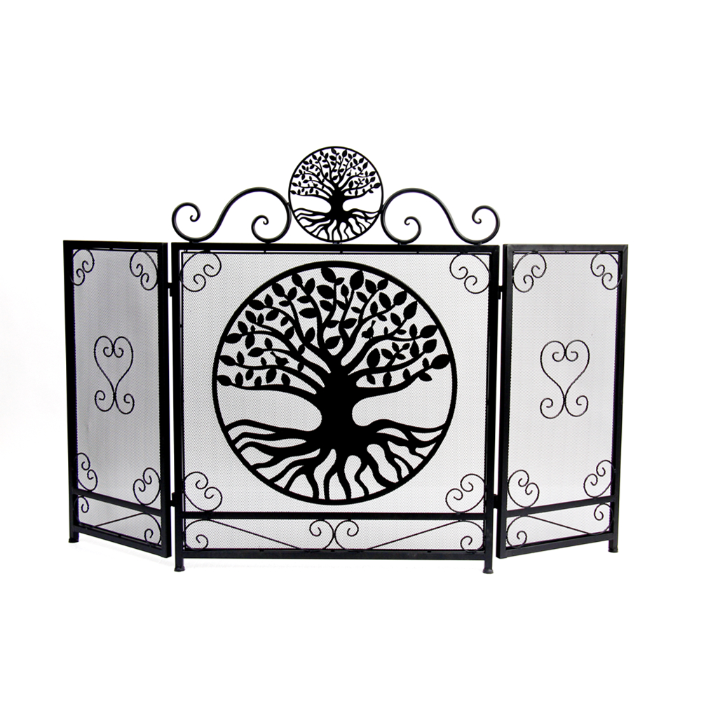 FUHUA Decorative Metal Heavy Foldable Fireplace Screen Tree of Life Fireplace Screen