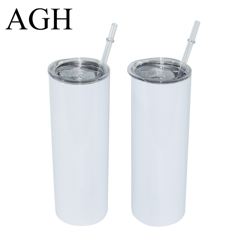 Free shipping US USA warehouse 20 oz white straight skinny blanks heat press sublimation tumblers tumber stright 20oz with straw