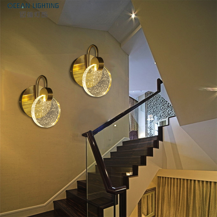 Interior Gold Nordic Fixture Corner Luxury Crystal Modern Round LED Wall Lamp Indoor