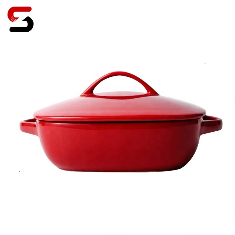 EGRAND Rectangular Cake Microwave Bakeware Ceramic Dinner Set Nordic Baking Plate Porcelain Bakeware With Handle Baking Dish
