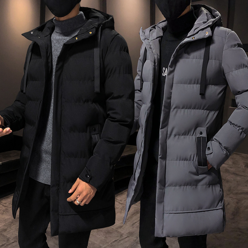 Winter fleece-lined thickened hooded coat warm clothes mid-length men's cotton-padded clothes cotton-padded clothes