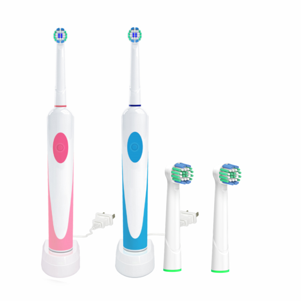 Cross Action Oral Care 2 Gift Brush Heads Free 2D Rotary Vibration Clean IPX7 Electric Toothbrush For Travel and Home Use
