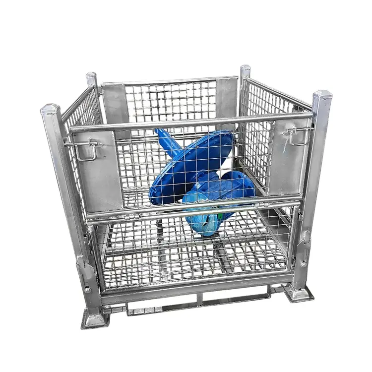 Heavy Duty Hot Dip Logistic Stackable and foldable Wire Mesh Cage Steel Stillage for warehouse storage and transportation