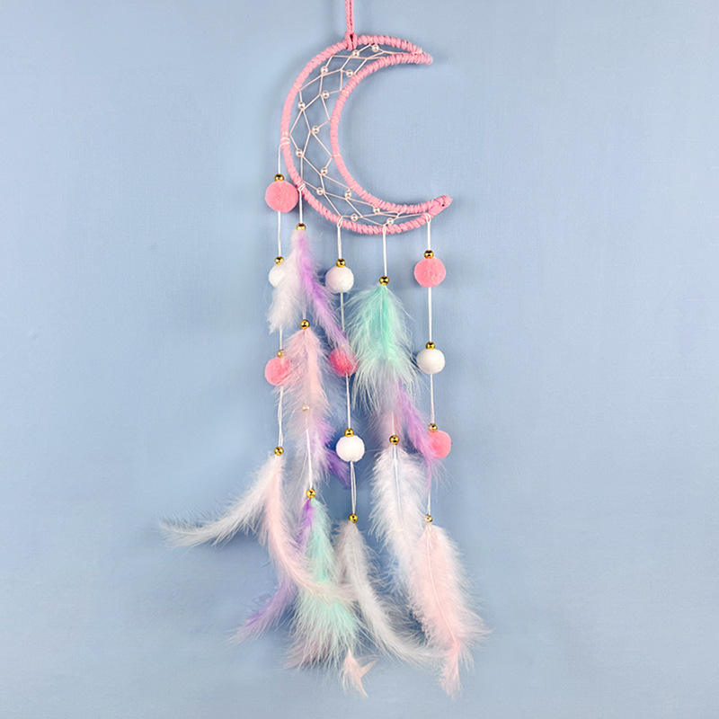 Hot Sale Feather Weaving Handmade Bedroom Home Decor Art Craft Kids Room Decor LED Dream Catcher