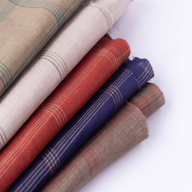 # 8572 131GSM 100% Pure Linen Fabric, brown check color linen fabric