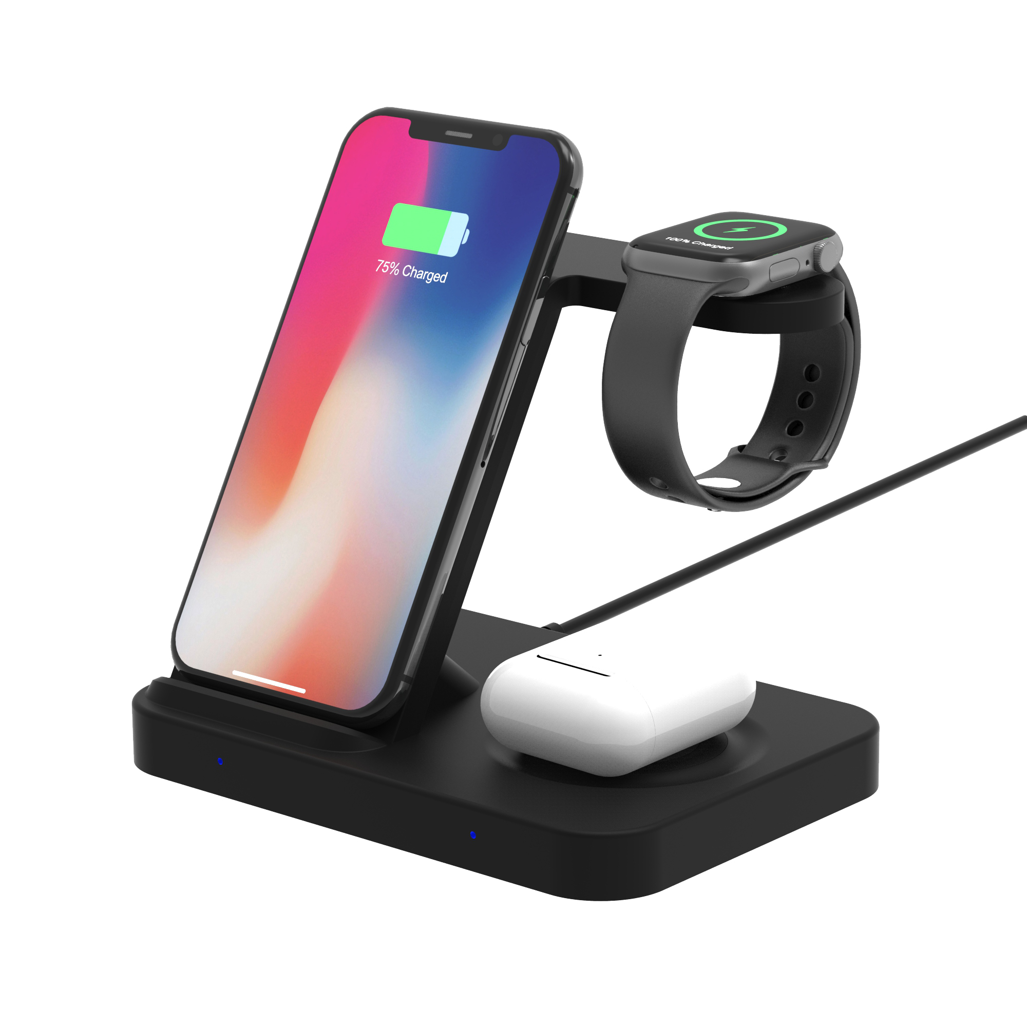Беспроводная зарядная станция LEMONDA F15 3 в 1 Qi 15 Вт для телефона/iWatch/AirPods