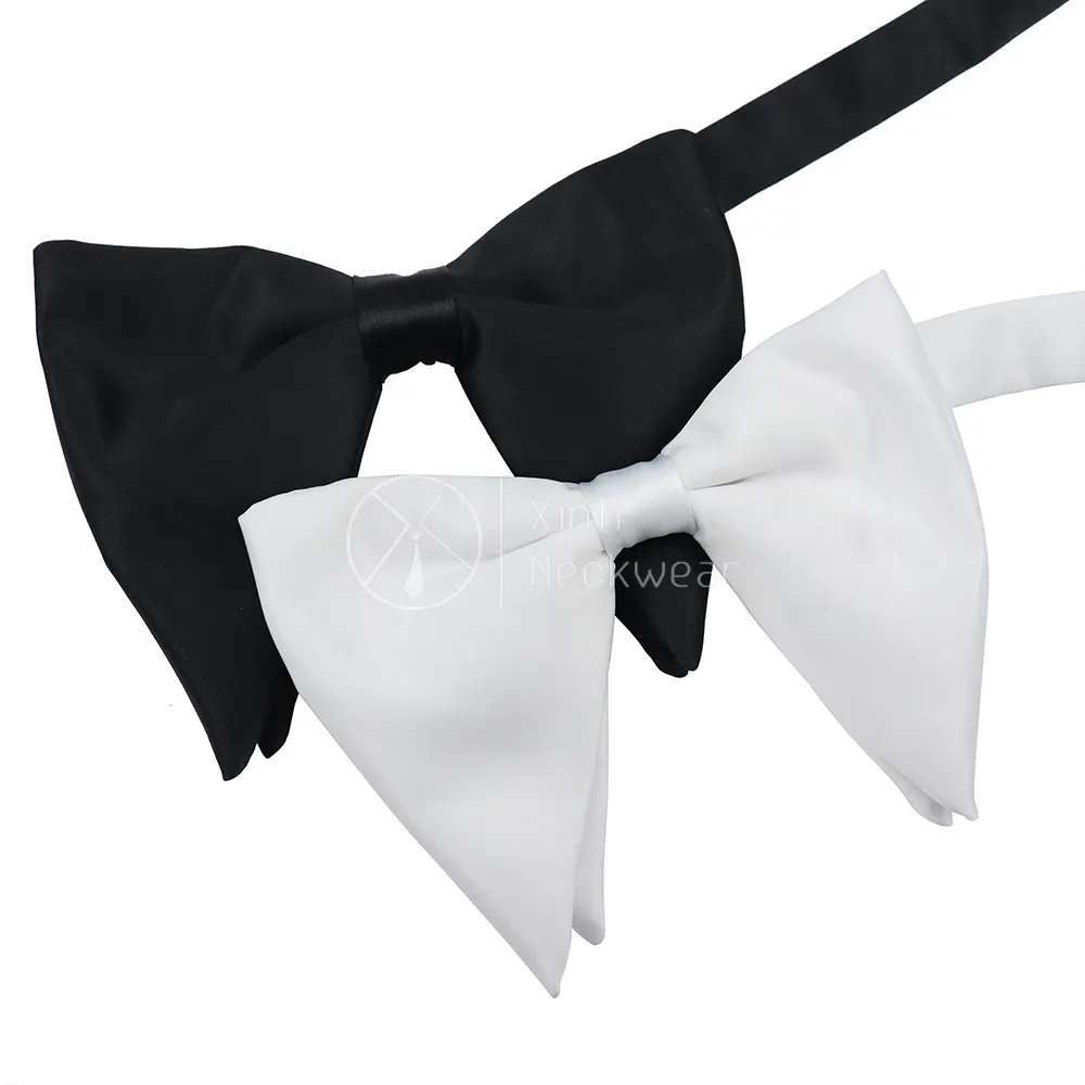 Manufacturer Wholesale Black White Butterfly Solid Color Oversized Bow Tie Satin Polyester Mens Prom Long Tail Large Bow Ties