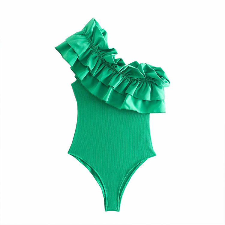 BMURHMZA summer and autumn new women's solid color ruffled swimsuit off-shoulder women's underwear