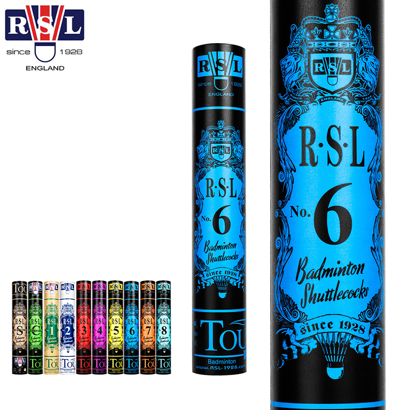Волан для бадминтона RSL No.6, класс А, средней ширины, с утиными перьями, с волокнистой доской и осколоченной пробковой головкой