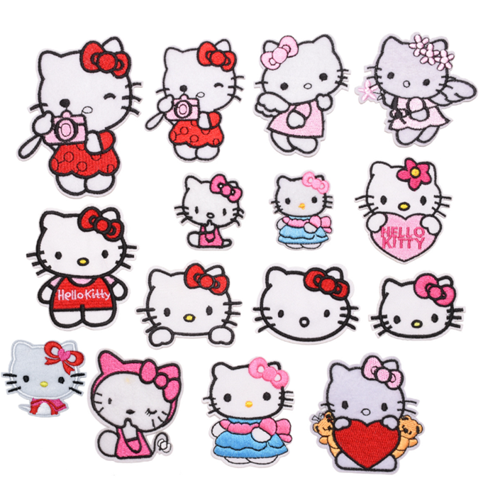 Симпатичные простые тканые нашивки Hello Kitty с вышивкой утюгом для детской одежды