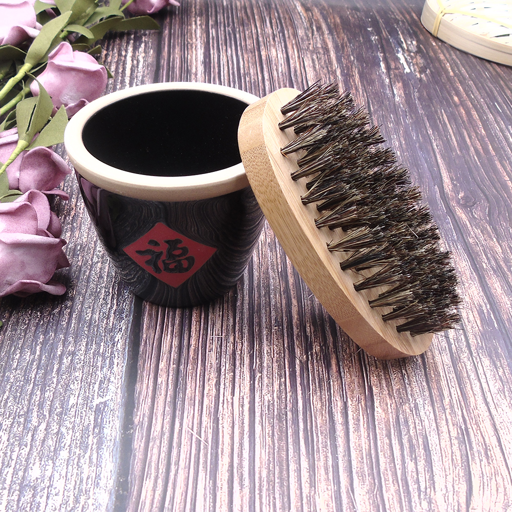 Professional bamboo boar bristle beard brush portable natural beard hair brush