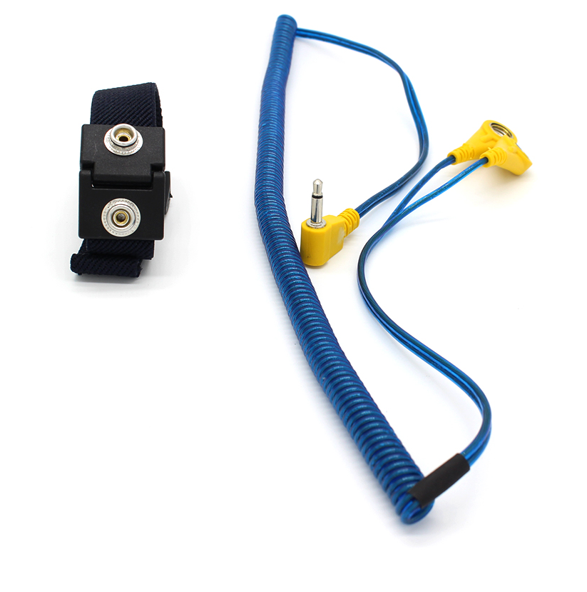 Free Shipping SS02 Dark Blue Dual Cord ESD Wrist Strap with DC Plug and 3 meter Coil Cord
