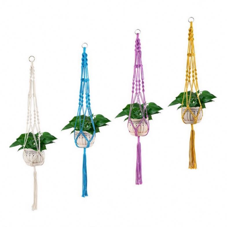 Colorful Woven Rope Pot Holder Planter Hang Up Plant Hanger Cotton Flower Pot String Hanging Basket With Macrame