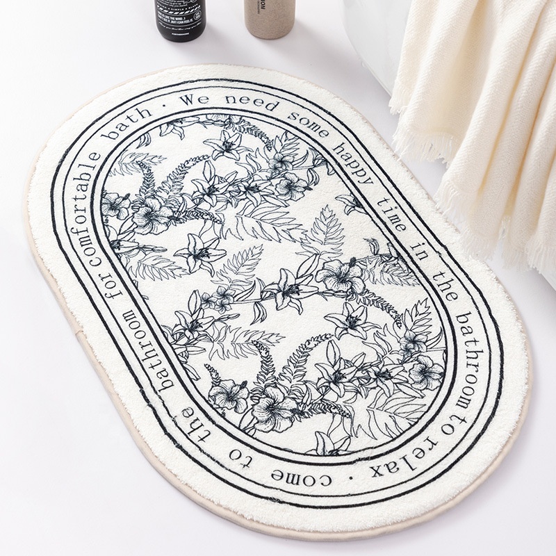 Household soft light luxury microfiber oval carpet mats kitchen bath floor decoration fluff absorbent non slip bathroom mat