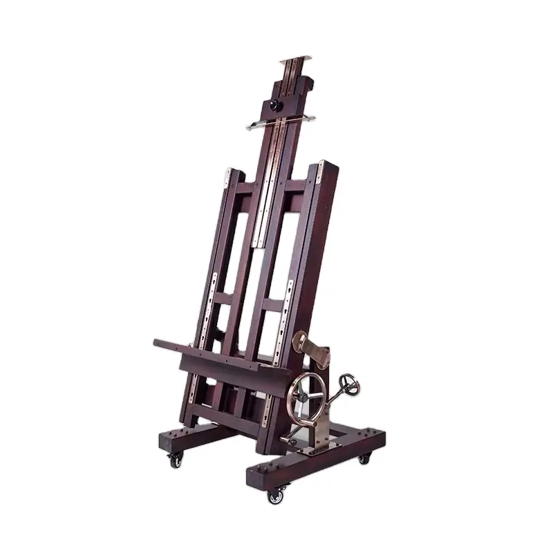 2021 Top quality Professional Master Large hand-operated nut brown double rocker beech wooden easel with four wheels