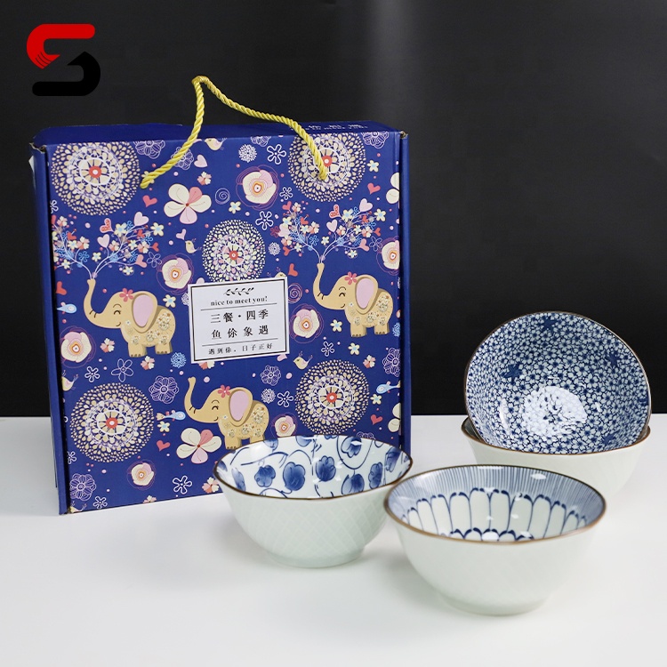 EGRAND 2021 New Arrival Customizable Logo Japanese Porcelain Personalized Ceramic Hand Painted Rice Soup Bowls with gift box