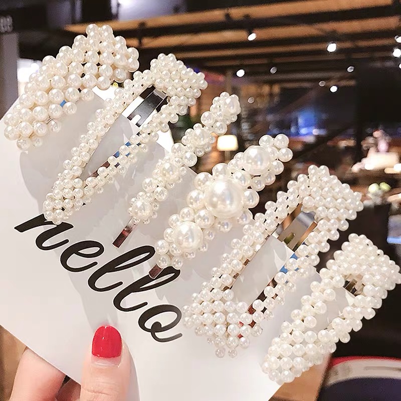 8 models korean white pearl beaded hair clips for girls barrette hair clips hair pin 3-pcs set