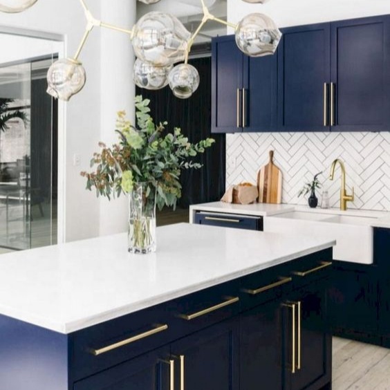 Solid Wood American Standard Framed Blue Shaker Modern Kitchen cabinet