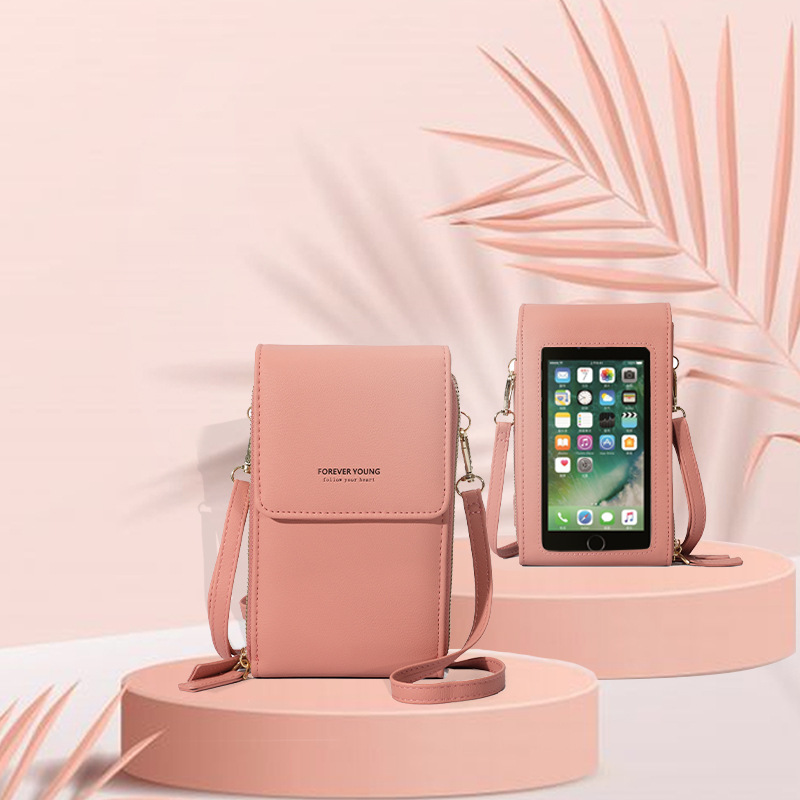 girls fashion shoulder messenger cellphone bags leather cellphone purse sling women touch screen cell phone bag forever Young
