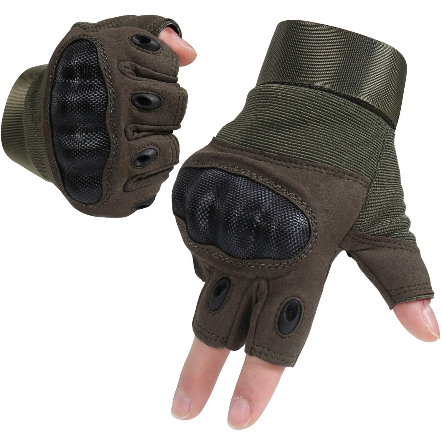 Doublesafe RTS custom men's green army hand half finger hard knuckle outdoor hunting shooting combat military tactical gloves