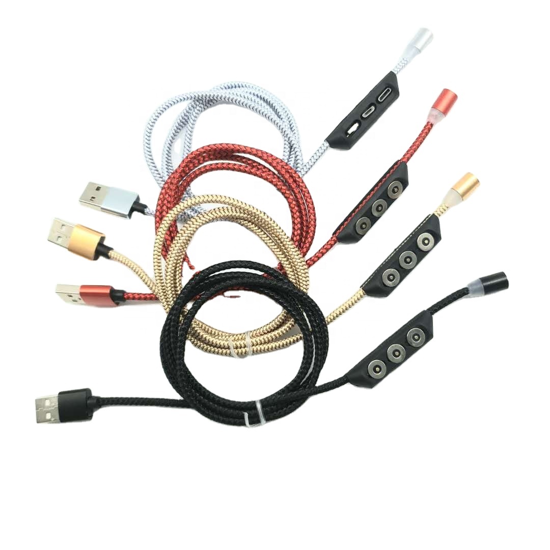 Micro USB 3 в 1 Магнитный зарядный кабель СВЕТОДИОДНЫЙ Магнитный зарядный кабель с разъемом для хранения головки