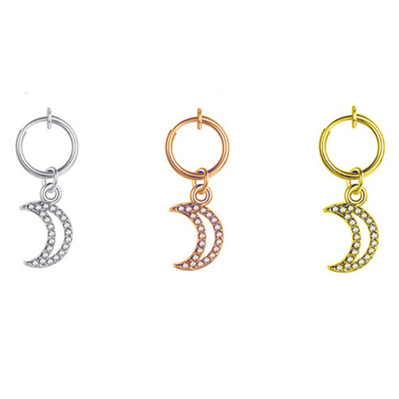 NUORO Hollow Moon CZ Dangling Non Piercing Fake Belly Rings For Women Summer Stainless Steel Clip on Belly Button Rings