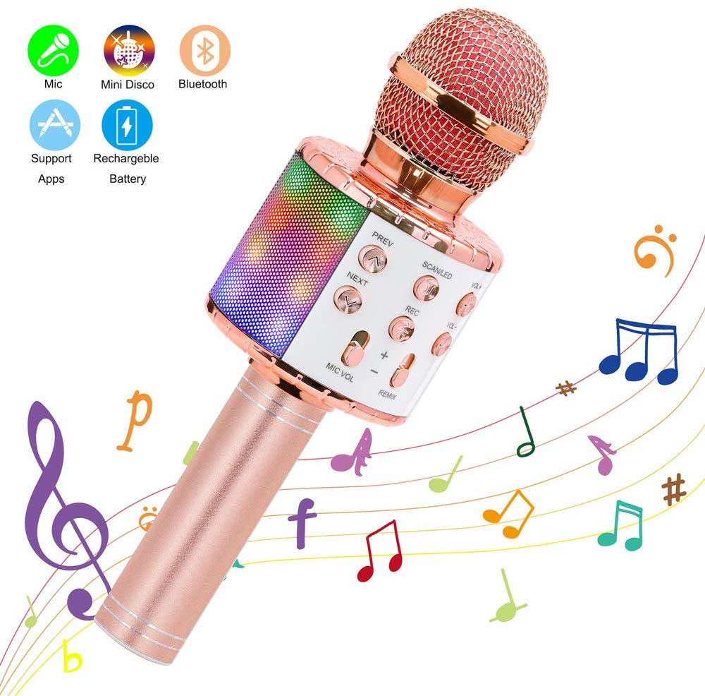 Factory Price WS 858L Mini Wireless Karaoke Mic Wireless Bule tooth Cennect Microphone Within Colourul Led Light