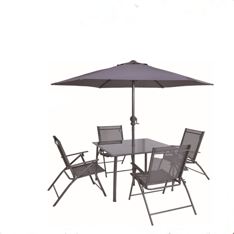 6PCS Patio Garden furniture 4 Folding Table and Chairs set with Umbrella