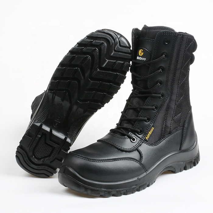 Combat Military Boot Aimboo 2020 Huaerxin Hot Selling Black Leather French Army Boots Hing Ankle Combat Military Tactical Safety Boots