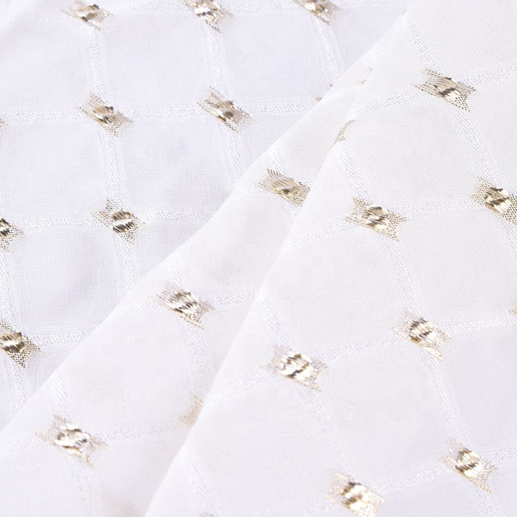 Gold Metallic Woven Clipped Jacquard 75D Viscose Chiffon Georgette Fabric for Dress