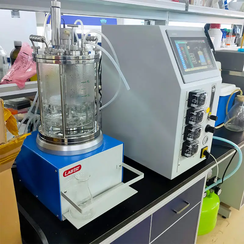 Lab1st 1L 2L 3L 5L 7L 10L basic small glass bioreactor fermenter jacketed bench top bioreactors machine