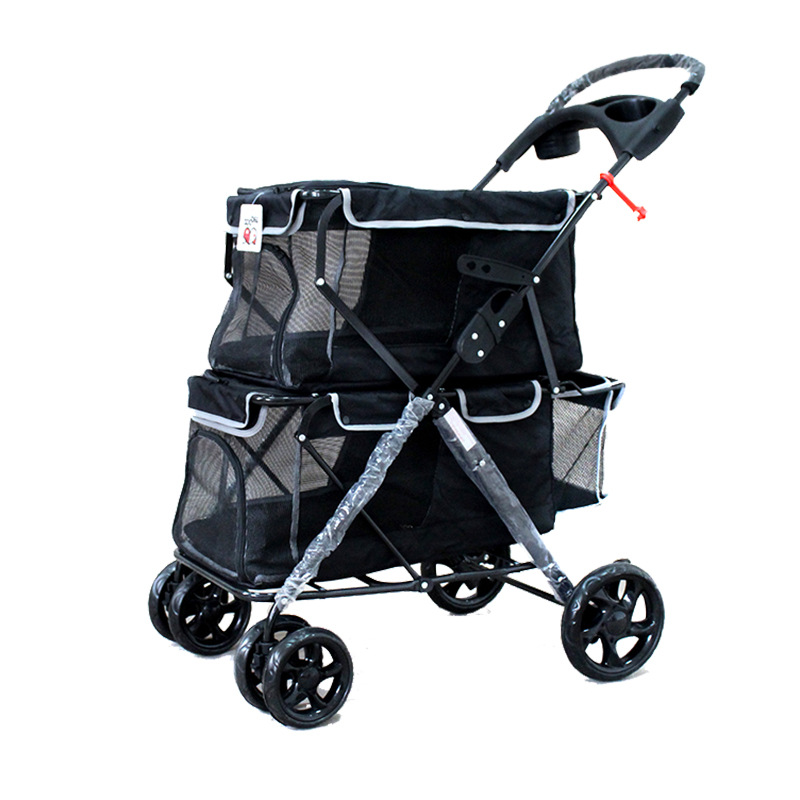 Factory Wholesale Folding Portable Pet Trolley Outdoor Pet Cart Strollers for Dogs Cats Double Pet Stroller