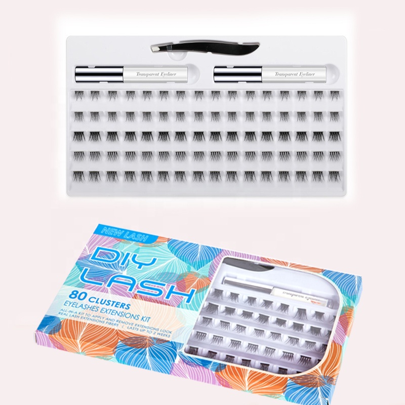 DIY Eyelash Extension 3D Effect Glue Bonded Cluster Lashes Individual Lash 80 Clusters Reusable Home Use Eyelash Extensions Kit