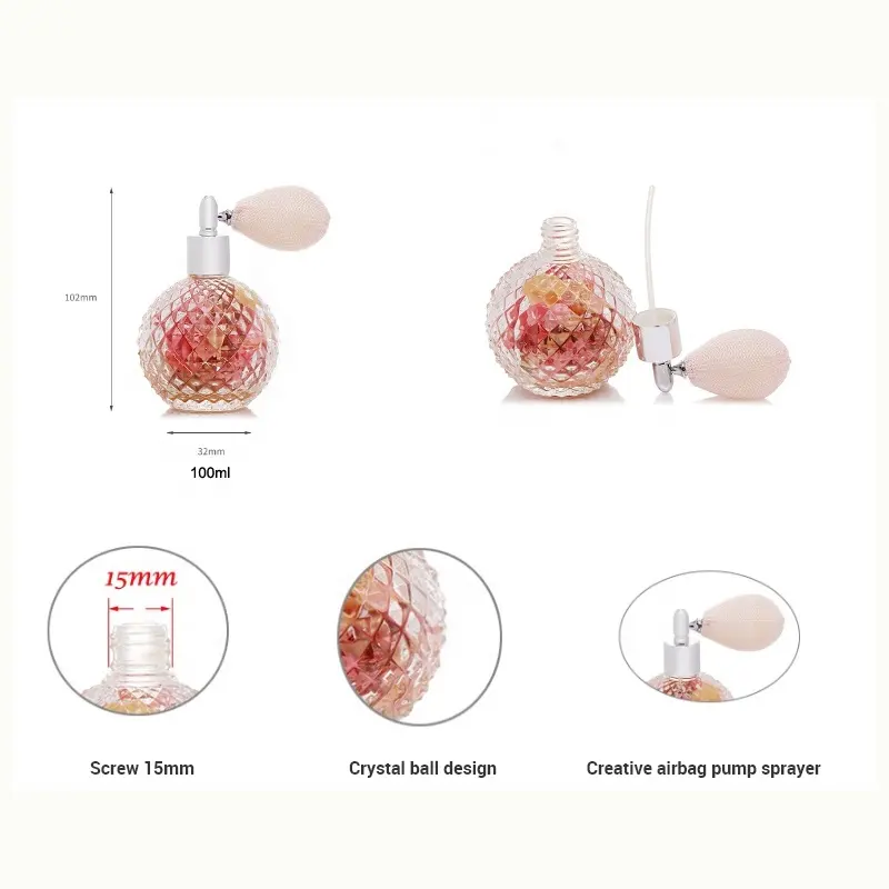 Hotsale Luxcury 100ml Ball Shape Crystal Glass Perfume Bottle With Airbag Spray Pump