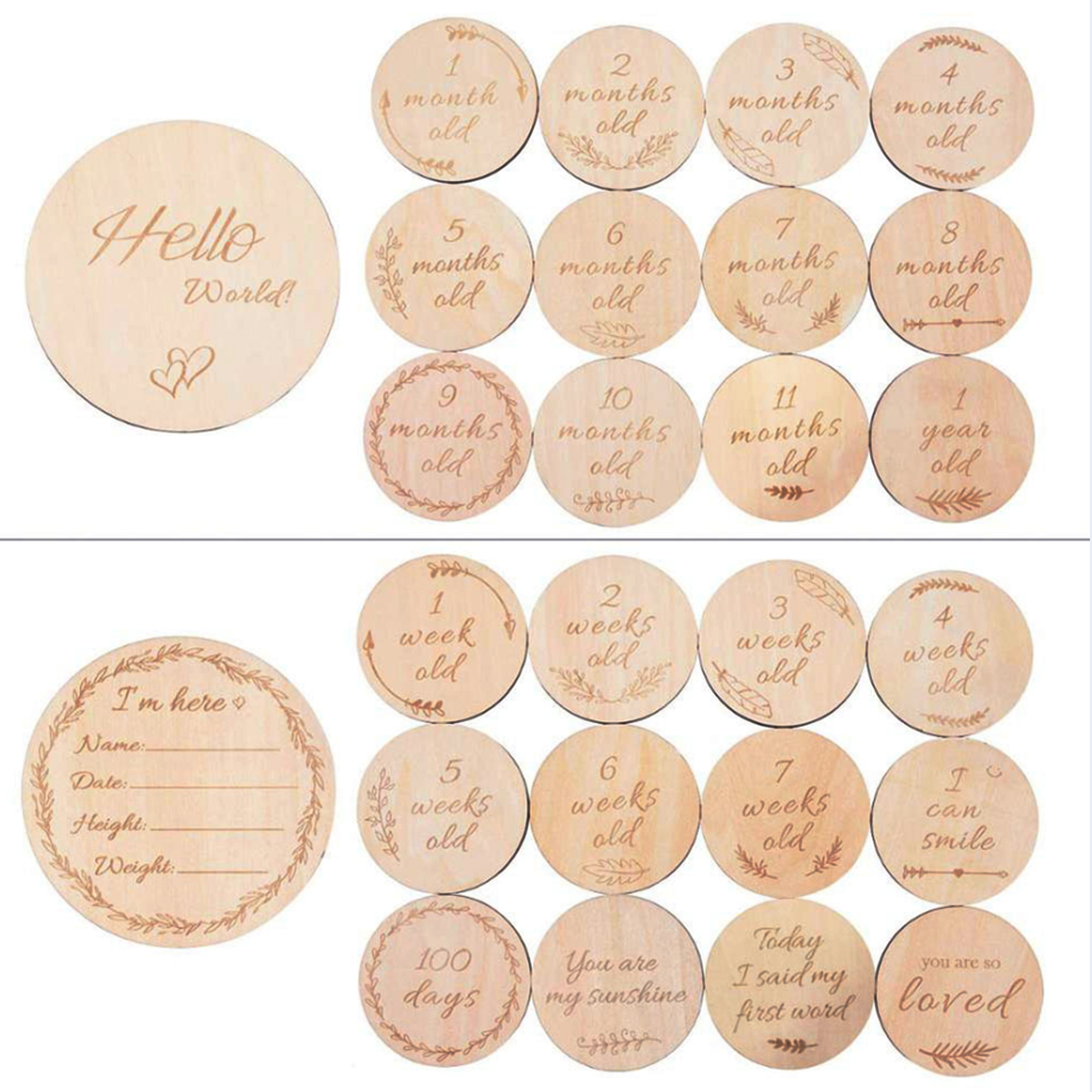 Custom Wooden Baby Monthly Milestone Laser Engraving Cards Pregnancy Announcement Wood Double-Sided Hand-Crafted Circles