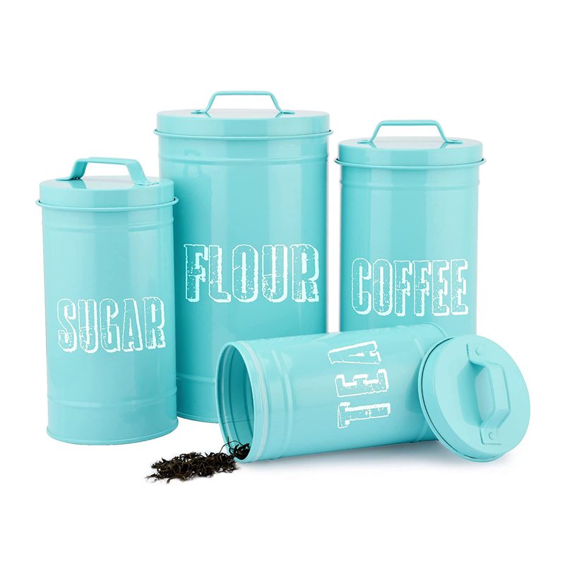 Powder Coated Flour Coffee Tea Sugar Container Set Stainless Steel Airtight Canister Set
