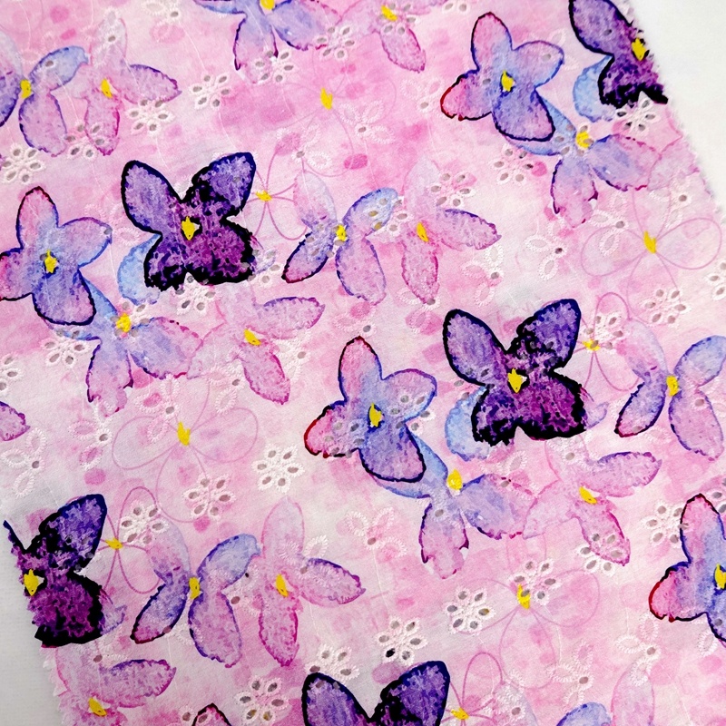 Woven Floral Printed 100% Cotton Poplin Cutwork Eyelet Embroidery Fabric for Clothing