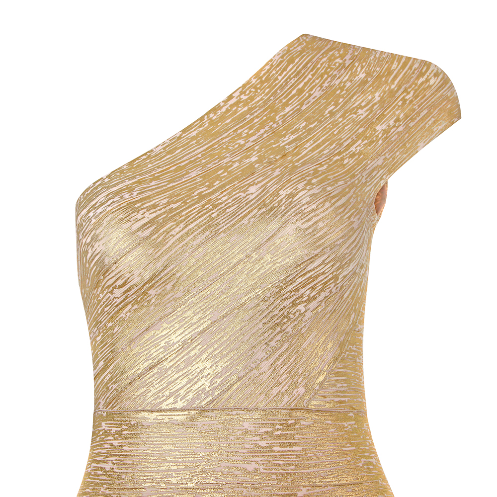 Showy Золото одно плечо молния Назад бинты Bodycon Tight для женщин ночной клуб платье