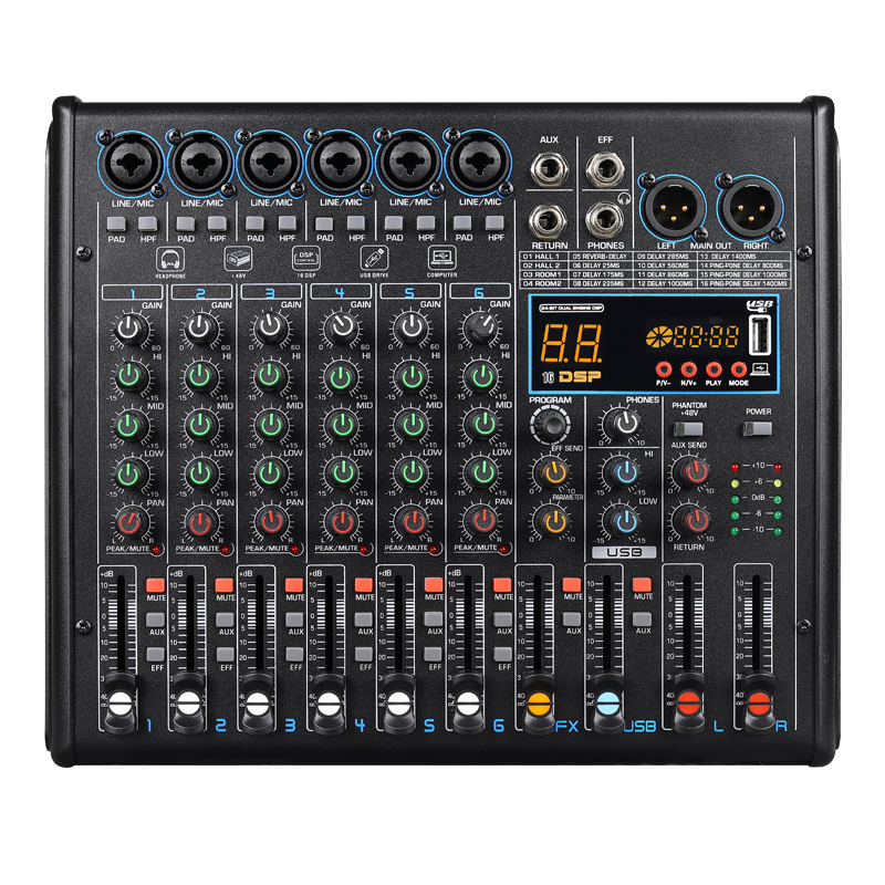 ES600 звукомикшер микрофон 6-канальный эффекты 16 видов DSP эффекты смеситель BT микрофон аудио оборудование