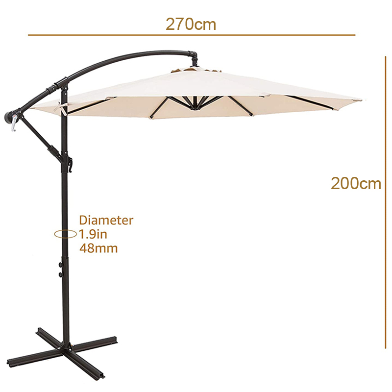 Outdoor heavy duty 2.7m hanging patio umbrella sun shade single roof parasol cafe hotel offset garden umbrella with crank