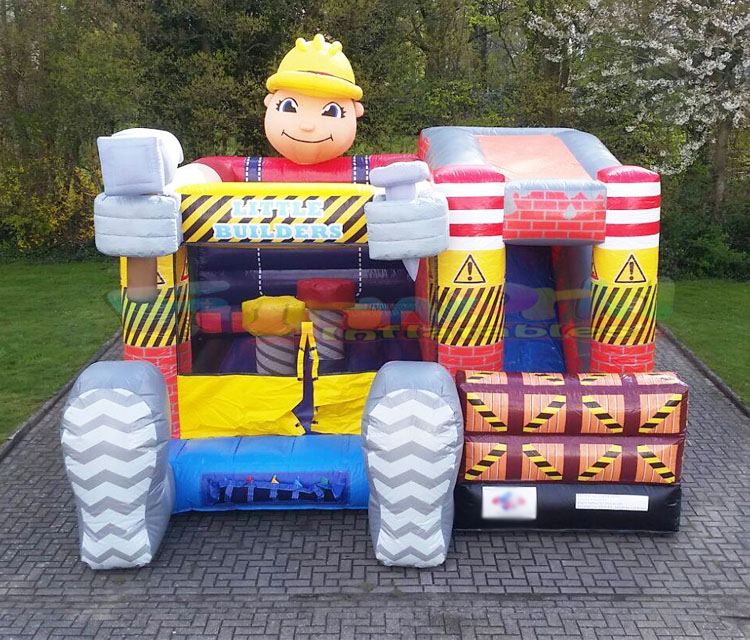 Air bouncer aire de jeu gonflable little builder construction jumping castle with slide