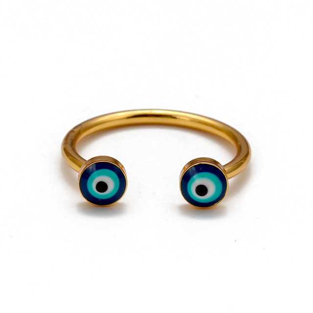 Creative Amulet Nazar Double Blue White Evil Religious Eye Enamel Opening Rings for Women